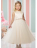 Beaded Satin Tulle Tea Length Wedding Flower Girl Dress 